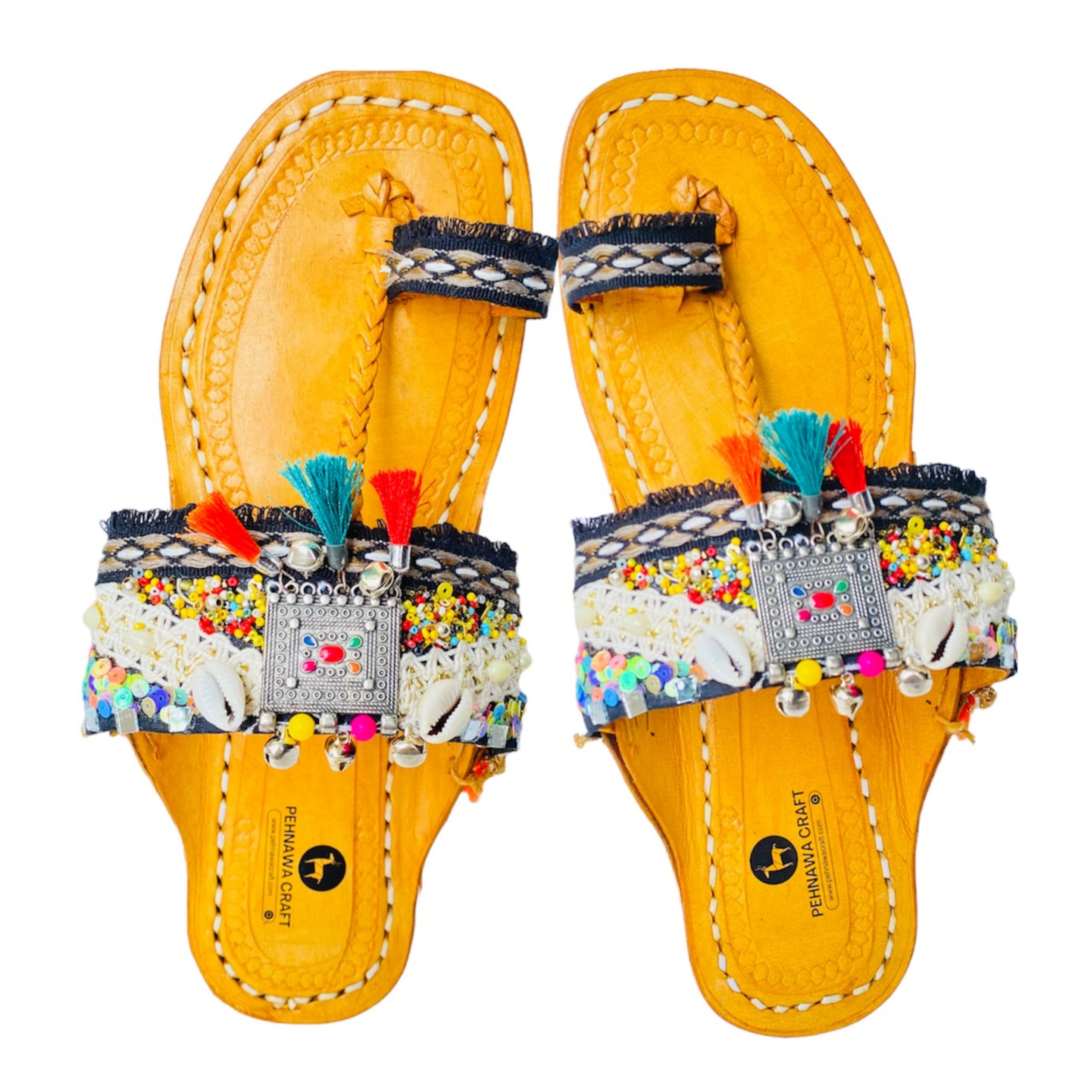 Musafir boho Original Kolhapuri ethnic flats for Women | Leather fancy kollapur chappal | Stylish ladies Bohemian sandal | Traditional kolapuri footwear | colapuri for girls | Black color-image-19
