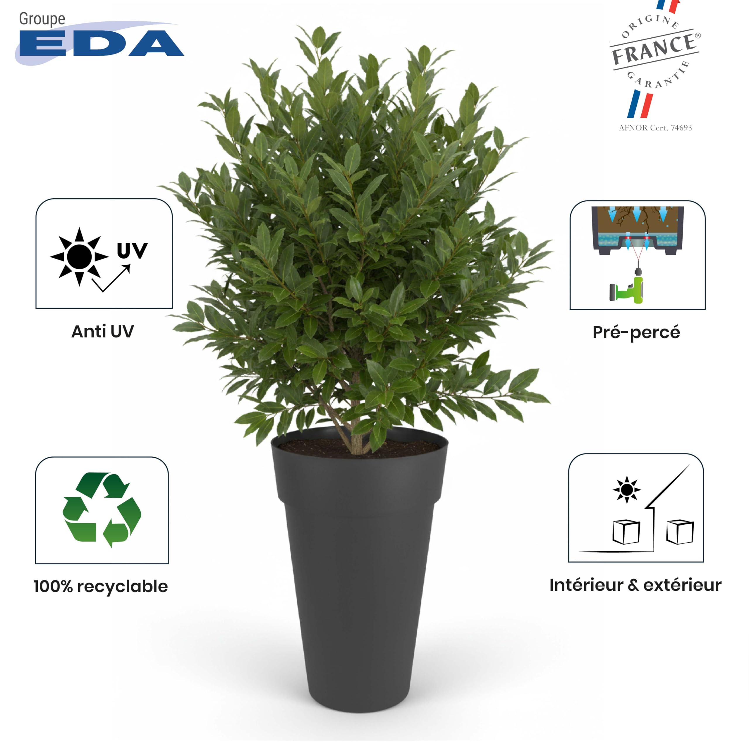 EDA – Maceta de florero Alto XXL Toscana Ø 48 cm – Volumen 90 L – Ø 48 x 80 cm – Naranja Tierra Batida
