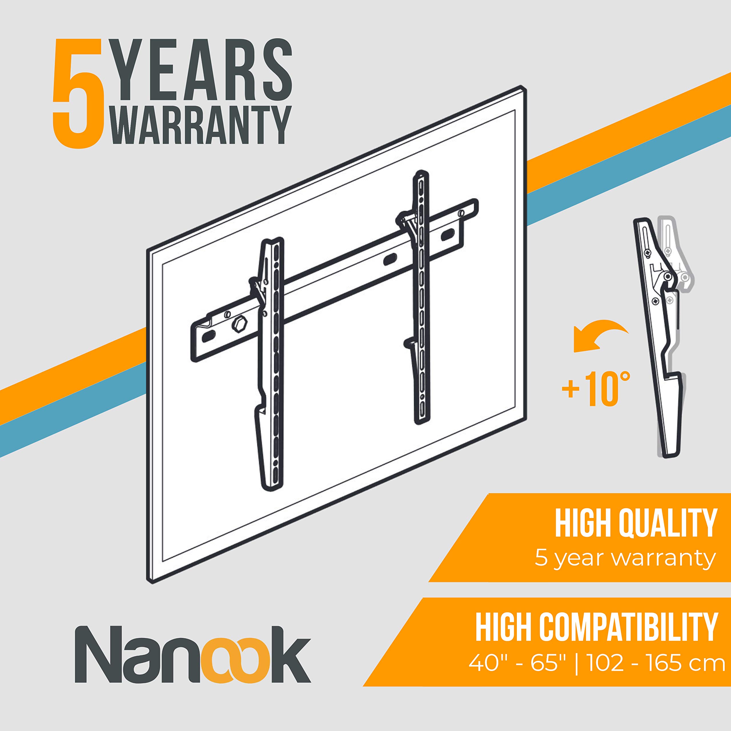 NANOOK Soporte de Pared para TV inclinable para televisores de 40-65 Pulgadas (102-165 cm), Ultradelgado, Soporte para televisores LED, QLED y OLED, Soporte Universal, VESA 100x100 a 600x400