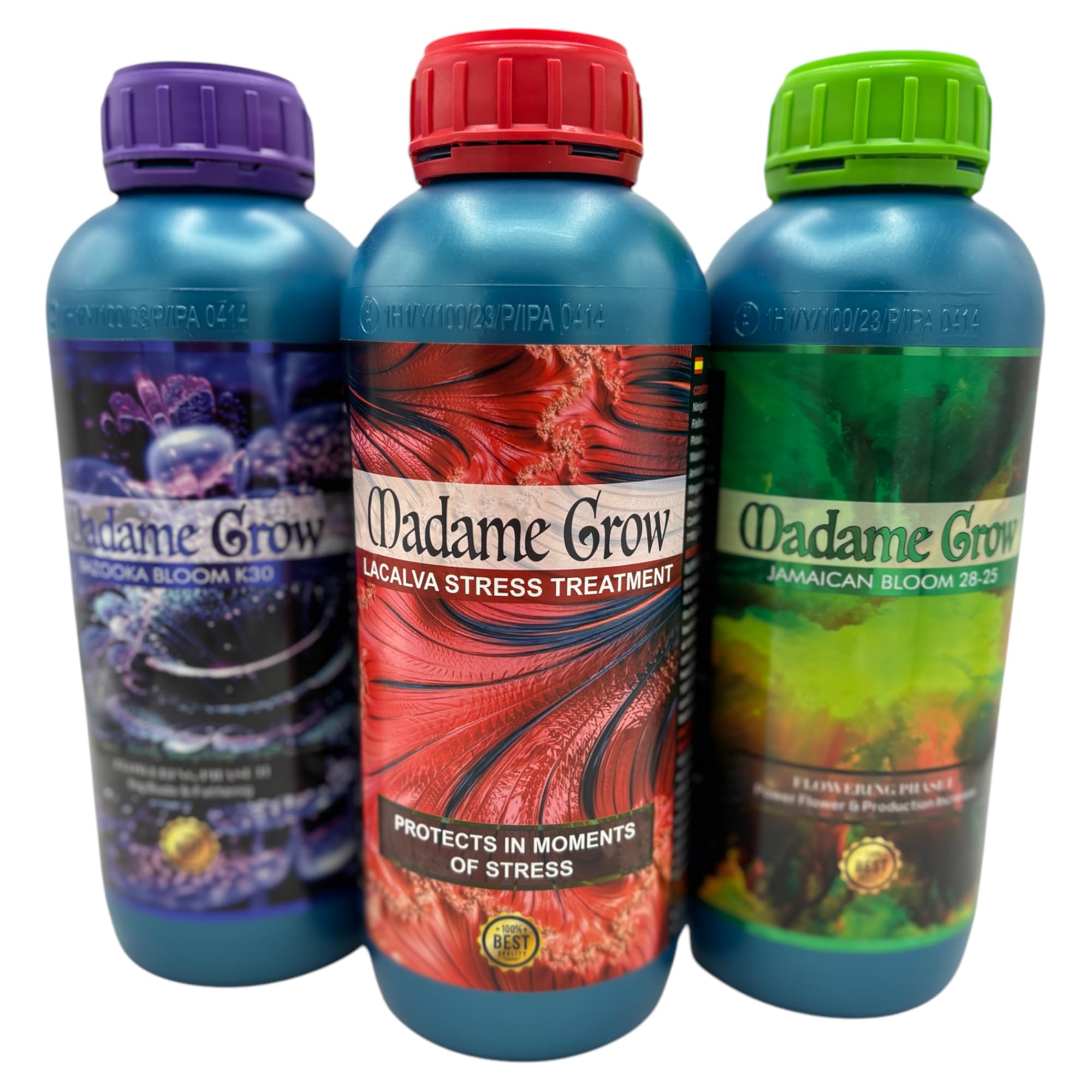 MADAME GROW Kit PK Organic 3 x 1L, Lacalva + Jamaican + Bazooka, Fertilizzante per Piante, Concime per Piante, Fertilizzante per Alghe, Concime per Fioritura, Nutrizione ed Energia