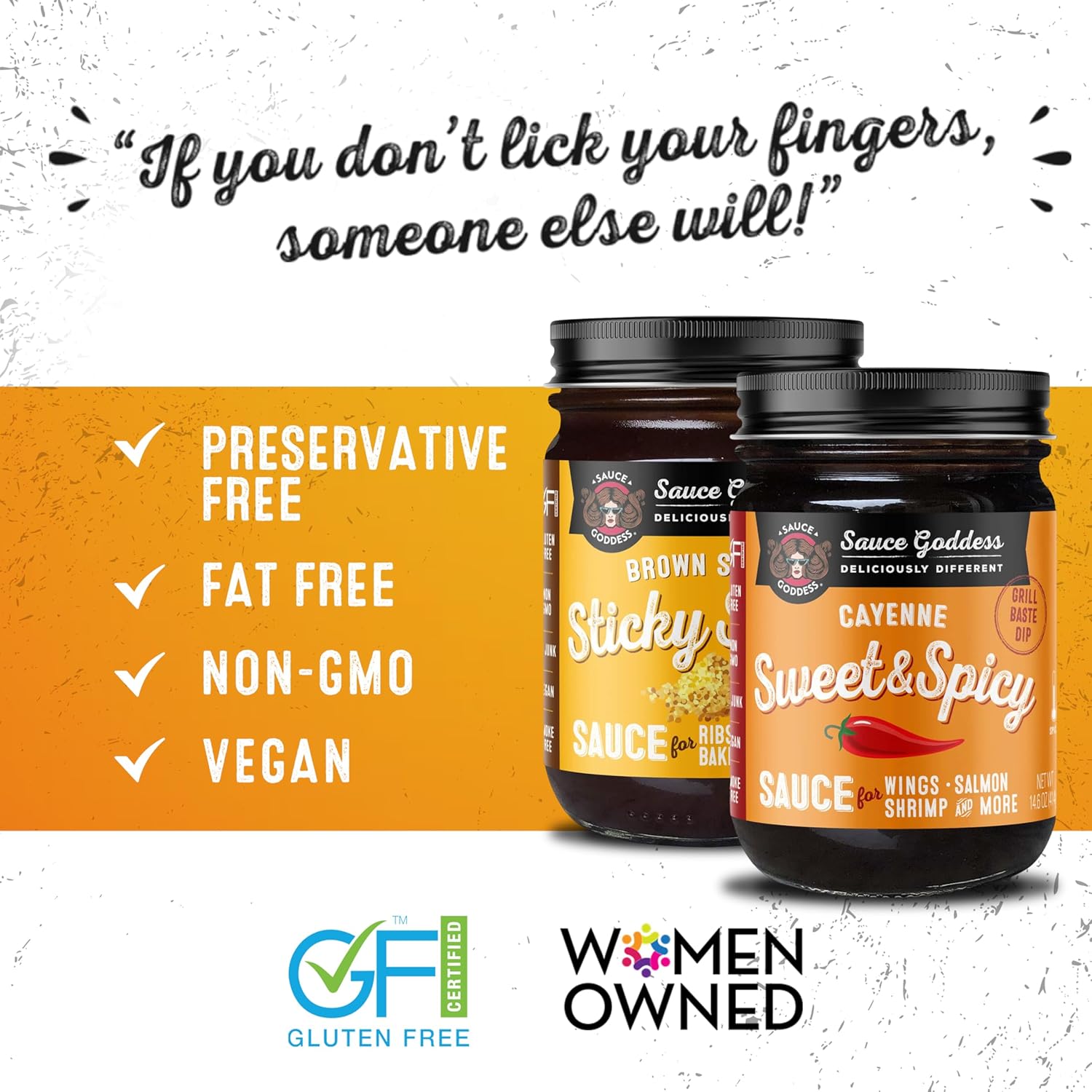 Sauce Goddess - Sticky Sweet & Sweet & Spicy Cayenne BBQ Sauces - Gluten-Free, Vegan, No Additives, No GMOs, 6 Jars, Ideal for Grilling