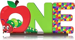 PANTIDE Hungry Caterpillar One Letter Sign Wooden Table Centerpiece for Kids Summer Spring First Birthday Decoration Red Apple 1st Table Sign Party Supplies for Baby Shower Cake Smash Photo Props