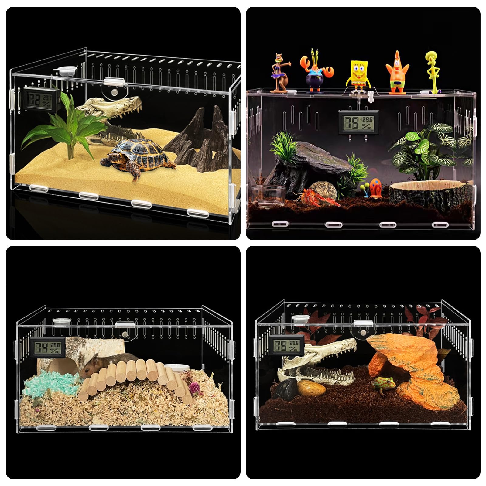 Reptilien Terrarium Box, Schnecken Terrarium, 30 * 20 * 15 Reptilien Futterbox, Reptil Fütterungsbox Transportbox Behälter, Acryl Box Aufzuchtbox Mit Hygrometer