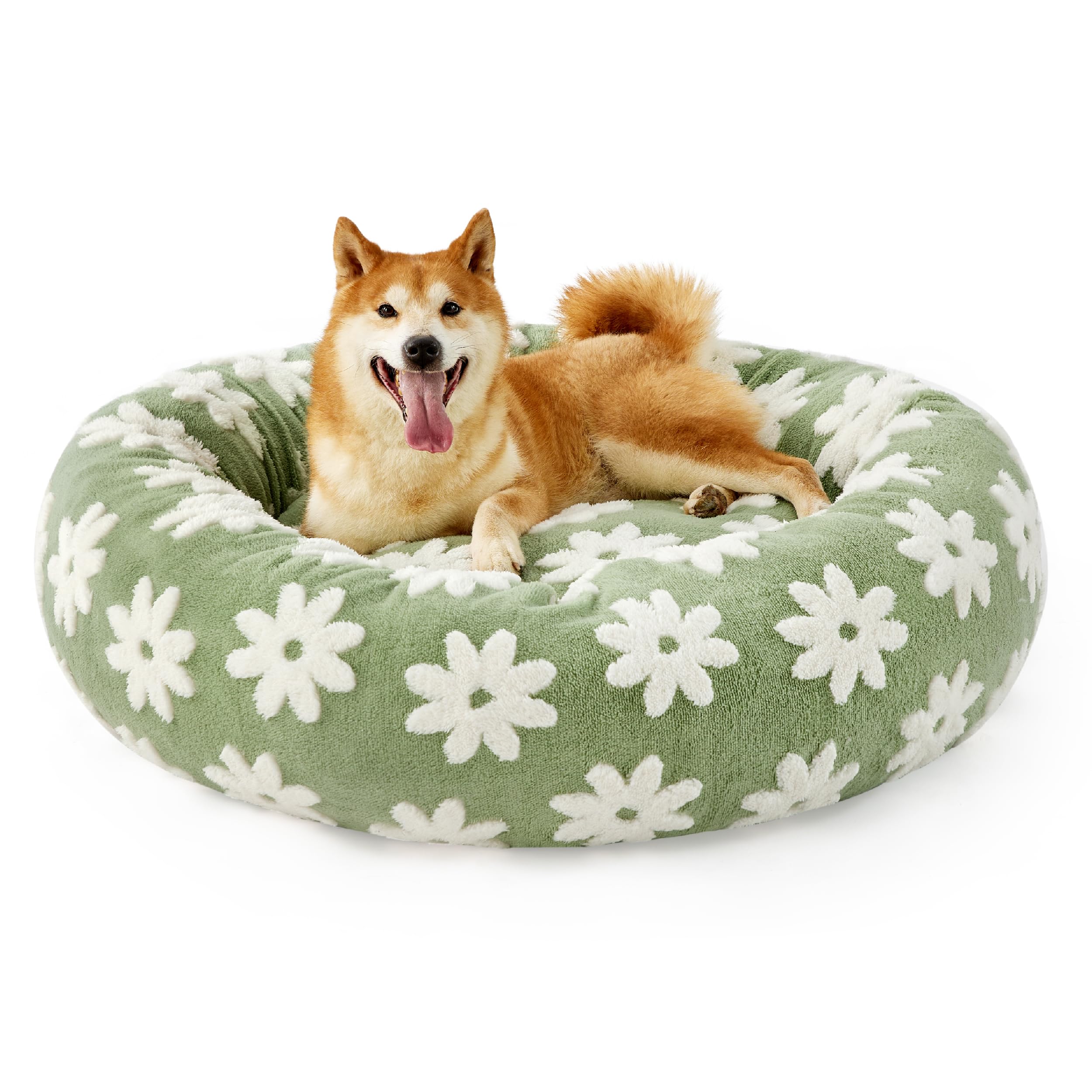 Lesure Donut Small Dog Bed - Round Cat Beds for Indoor Cats Anti-Anxiety Calming Pet Beds, Washable Cute Modern Beds with Teddy Sherpa Plush & Anti Slip Bottom Green