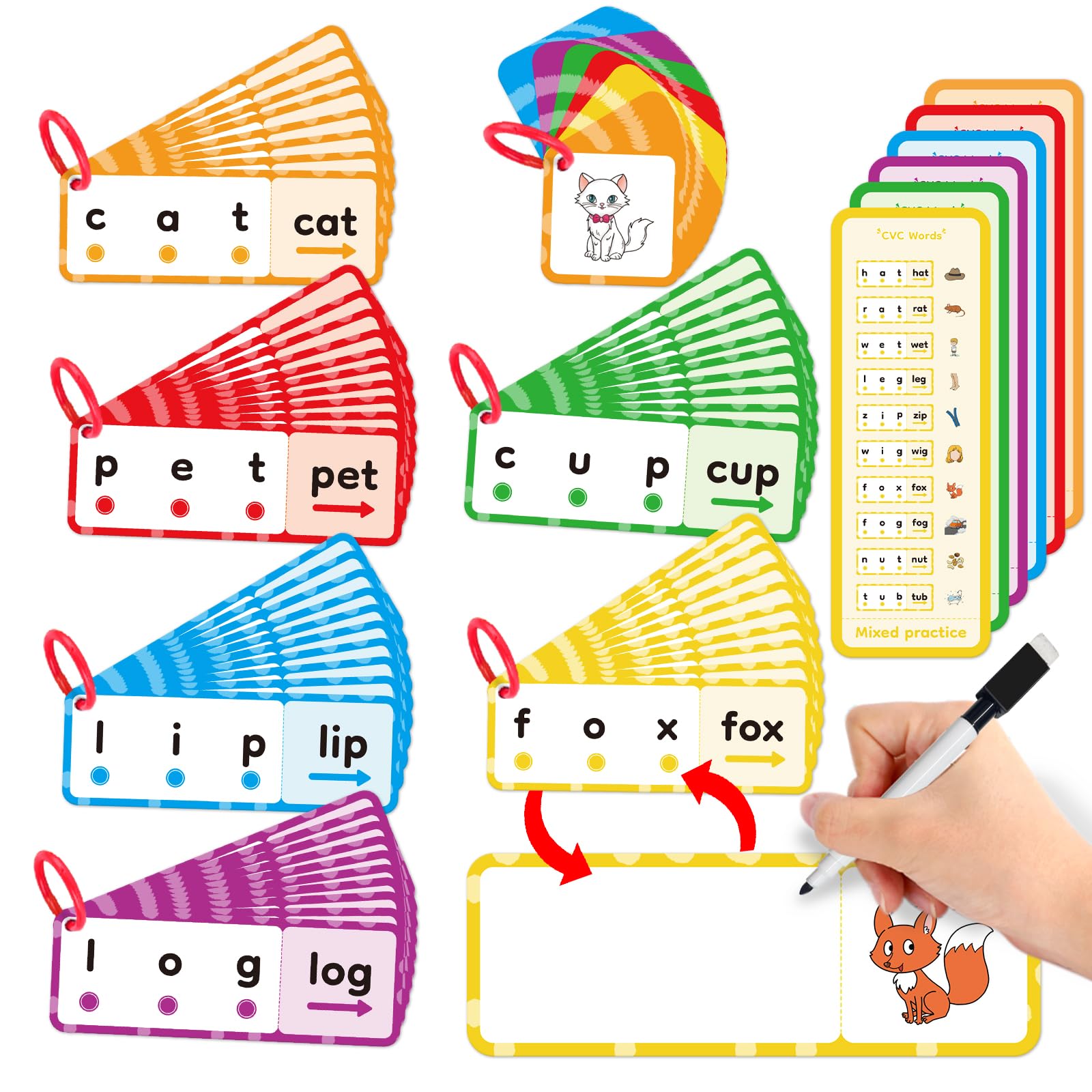 Kasfalci CVC Word Games, Flash Cards, Phonics and Speech Therapy Toys for Toddlers and Kids - Learn to Read, Spelling and Reading Learning Activities - Kindergarten Preschool Educational Toy