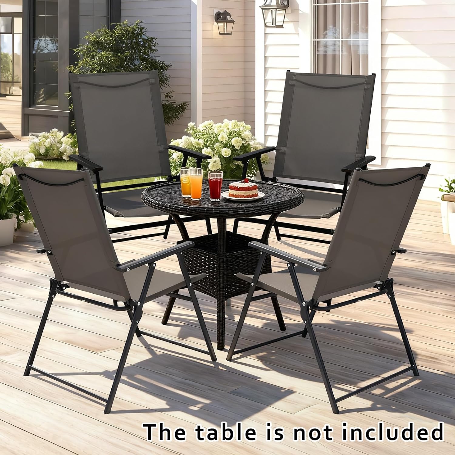 YLGJ&TIDY Folding Outdoor Chair Set of 4 Stackable Outdoor Dining Chair with Armrests Backrest Portable Folding Patio Chairs for Garden Camping Fishing Yard Lawn，No Assembly (Gray, 4 Pcs)