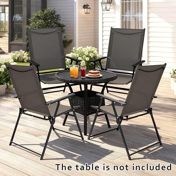 Patio Folding Chairs Set of 4 Gray Outdoor Portable Lawn Chairs