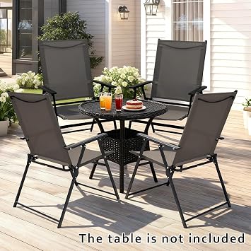 Patio Folding Chairs Set of 4 Gray Outdoor Portable Lawn Chairs