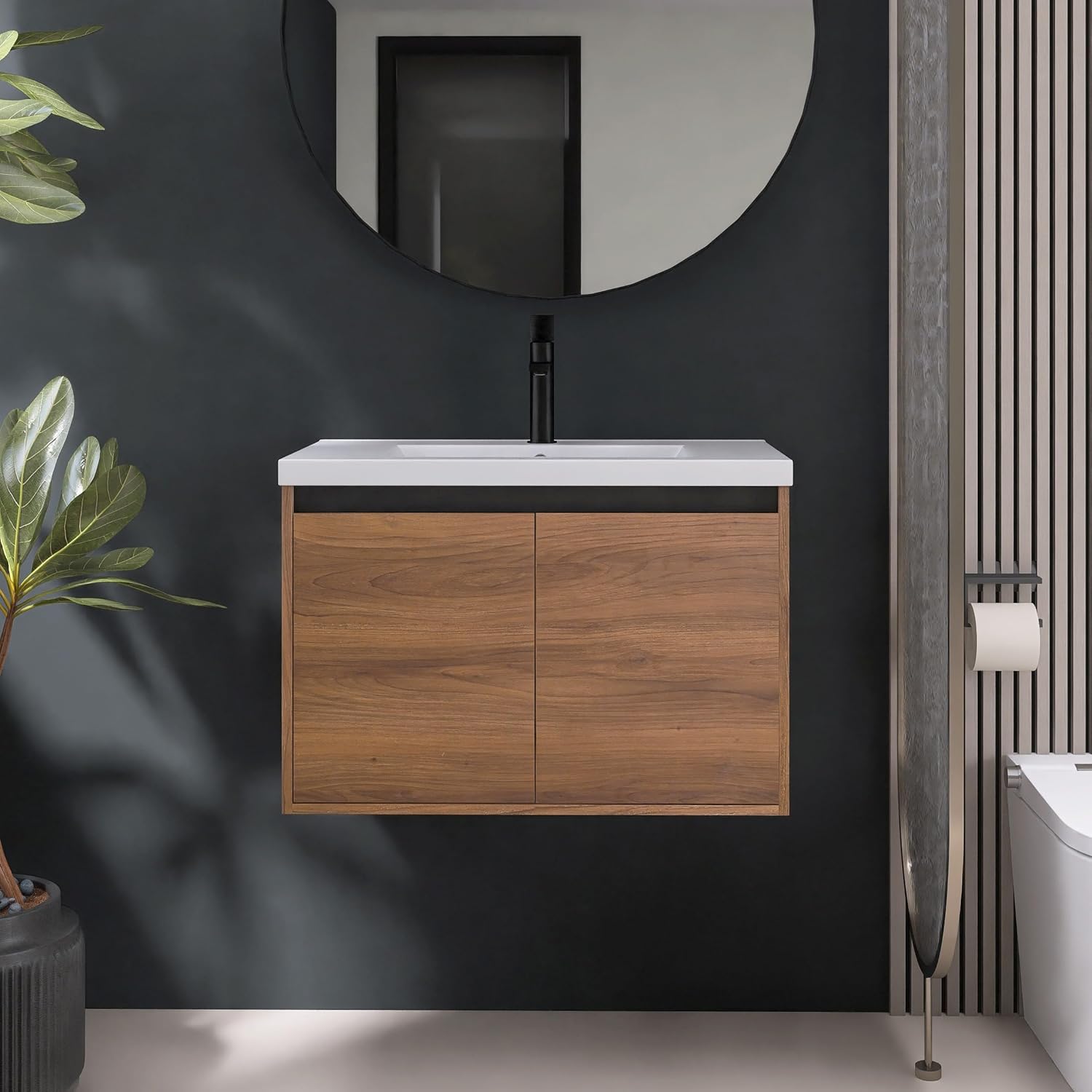 30" Floating Bathroom Vanity,30 Inch Bathroom Vanity with Sink,Single Sink Wall Mounted Vanity Combo,Dark Brown Wall Mounted Cabinet Set