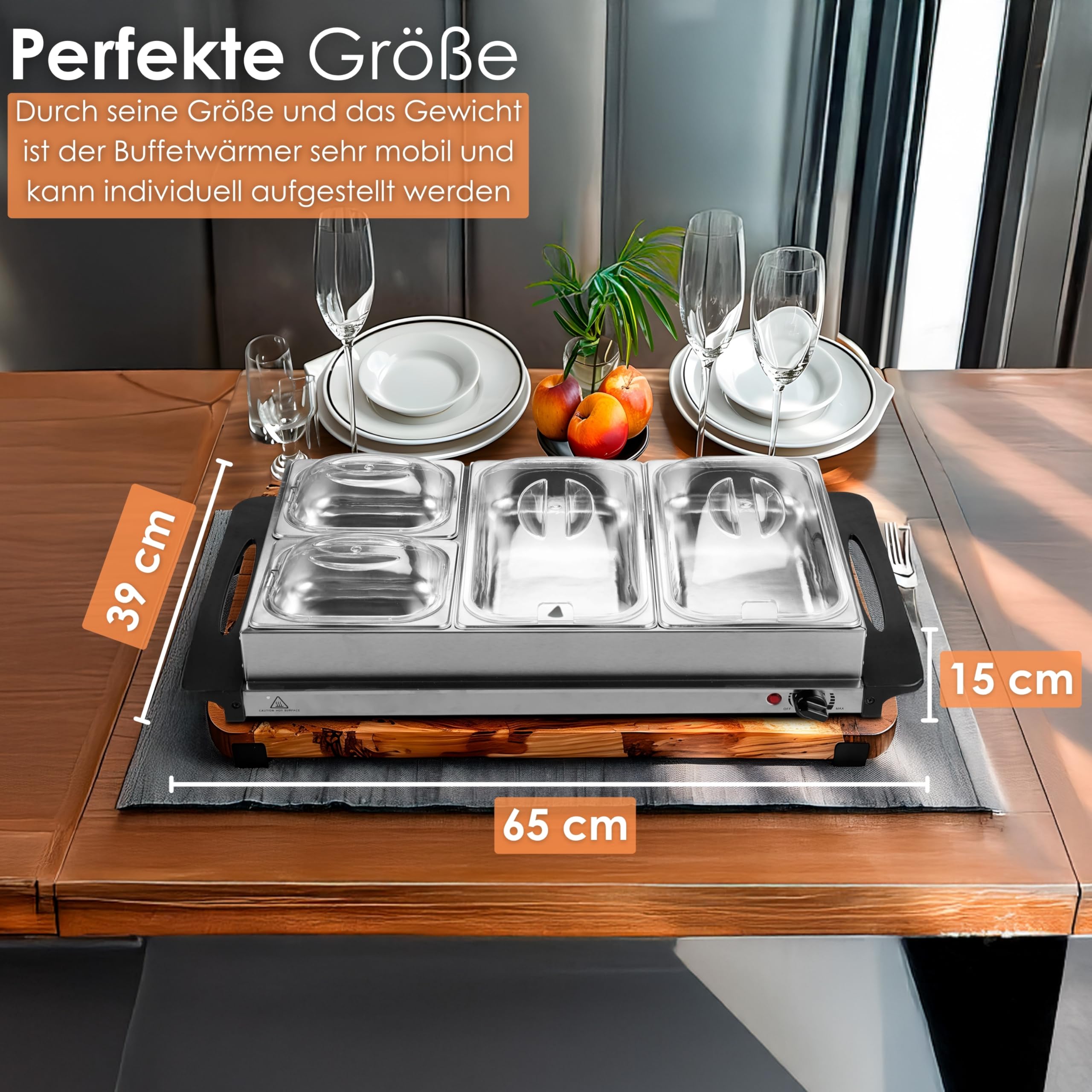Buffetwärmer Warmhalteplatte 300 Watt 4 Speisebehälter Chafing Dishes