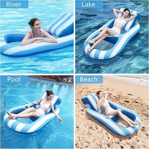Miniatura 4 de SKBANRU Pool Floats Adult Size, Inflatable Rafts Water Lounger with Headrest and Cup Holder