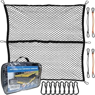 JuyVerq Truck Bed Cargo Net 4x4 Stretch to 8x8 - Highly Elastic Pickup Mesh Organizer with Carabiners & Bungees