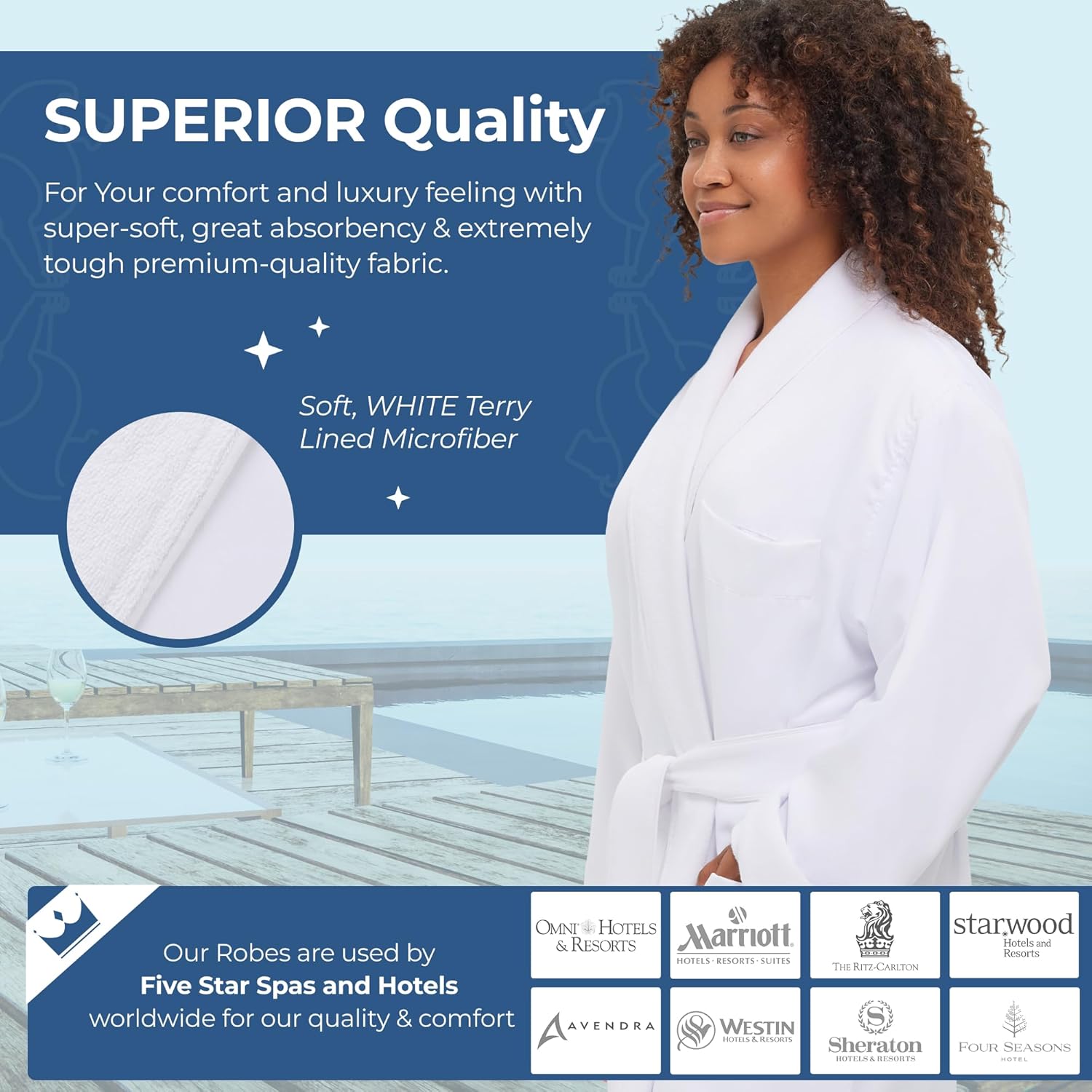 Terry Lined Microfiber Hotel Robe - Luxury Spa Bathrobe by Monarch/Cypress - Image 3