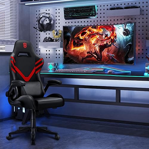 Miniatura 6 de Silla de juegos ergonómica estilo carreras reclinable con soporte lumbar de masaje, sillón de oficina para computadora, piel sintética, sillas de