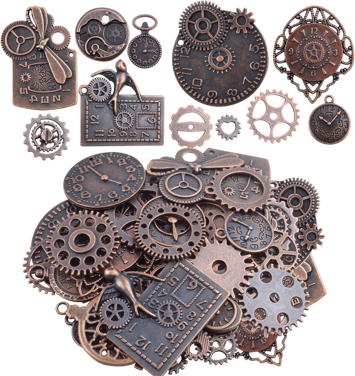 Clock Face Charm Pendant,100 Gram Multi-Style Clocks and Watches Dial Face Movement Charms Gears Steampunk Pendant Craft Supplies for DIY Jewelry Making