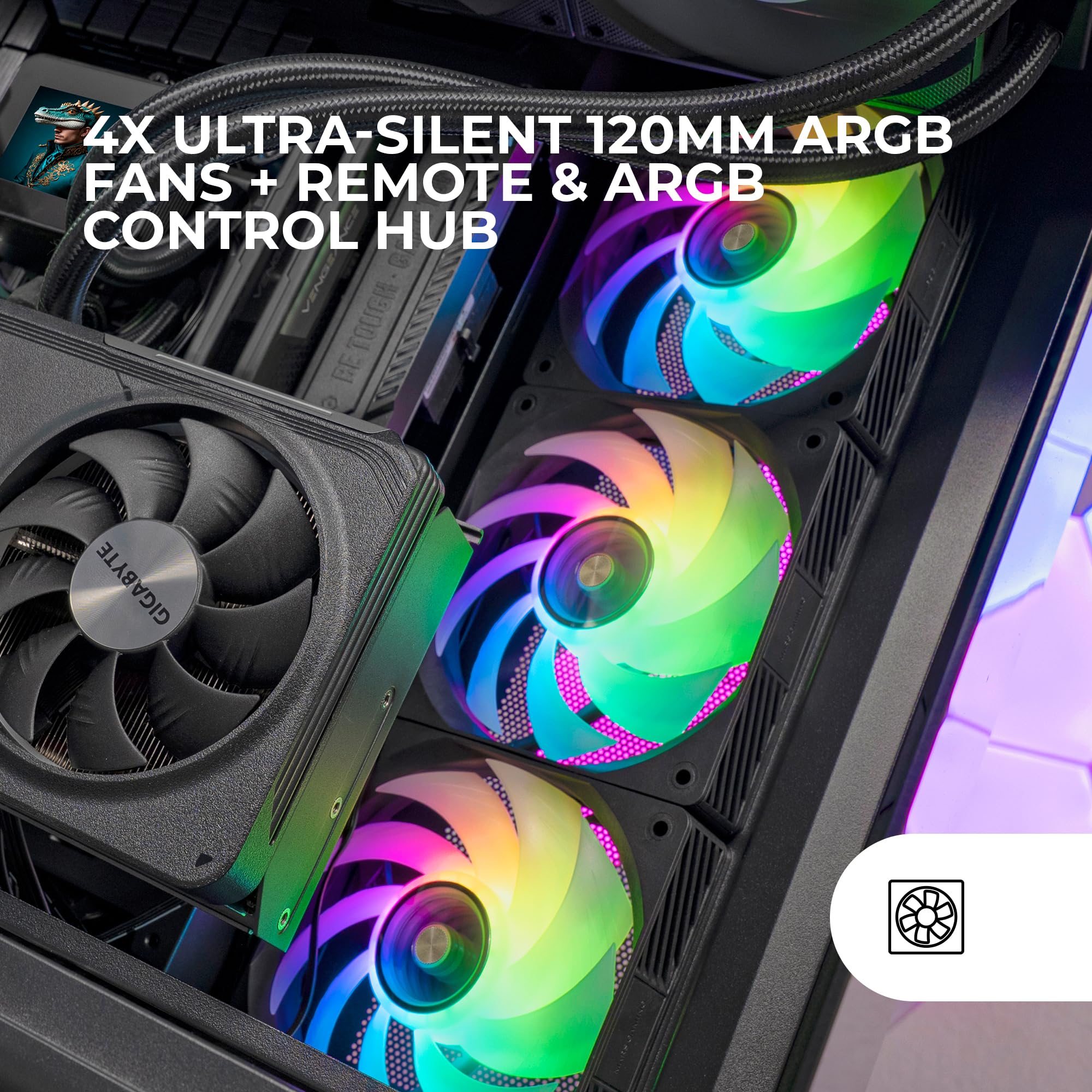 Mars Gaming MF-SI4KIT, Kit de 4 Ventilateurs Ultra-Silencieux 120mm, Éclairage ARGB Miroir Infini, Roulements FDB et Noyau en Cuivre, Télécommande et HUB, Compatibilité Totale ARGB, Noir