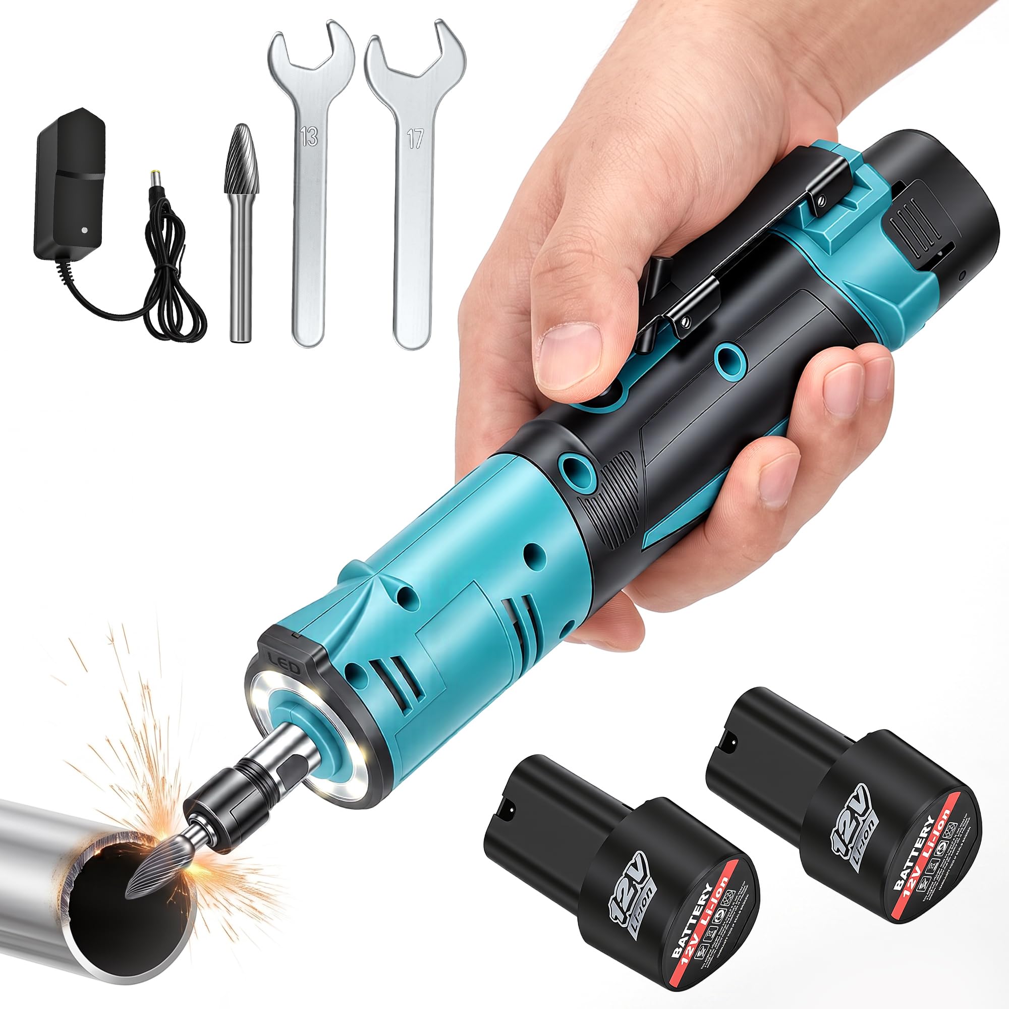 YEARTOP 12V Cordless Die Grinder 1/4" Collet with 2 x 2000mAh Batteries