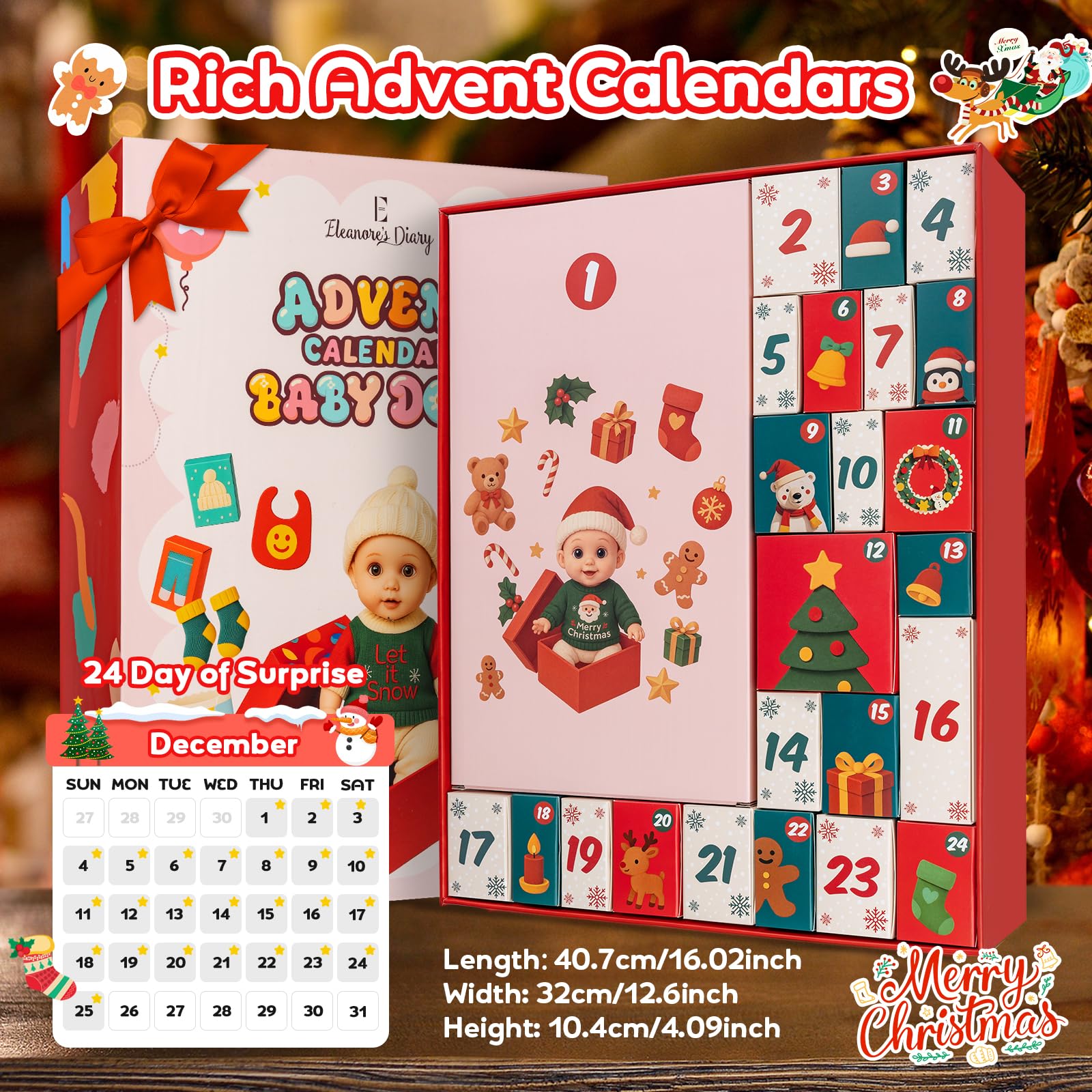 Eleanore's Diary Calendario dell'Avvento 2025 per Bambini, Conto alla Rovescia con 24 Sorprese, Include Bambola 30CM, Vestiti, Accessori, Calendario dell'Avvento per Bambine, Regalo di Natale Ragazze