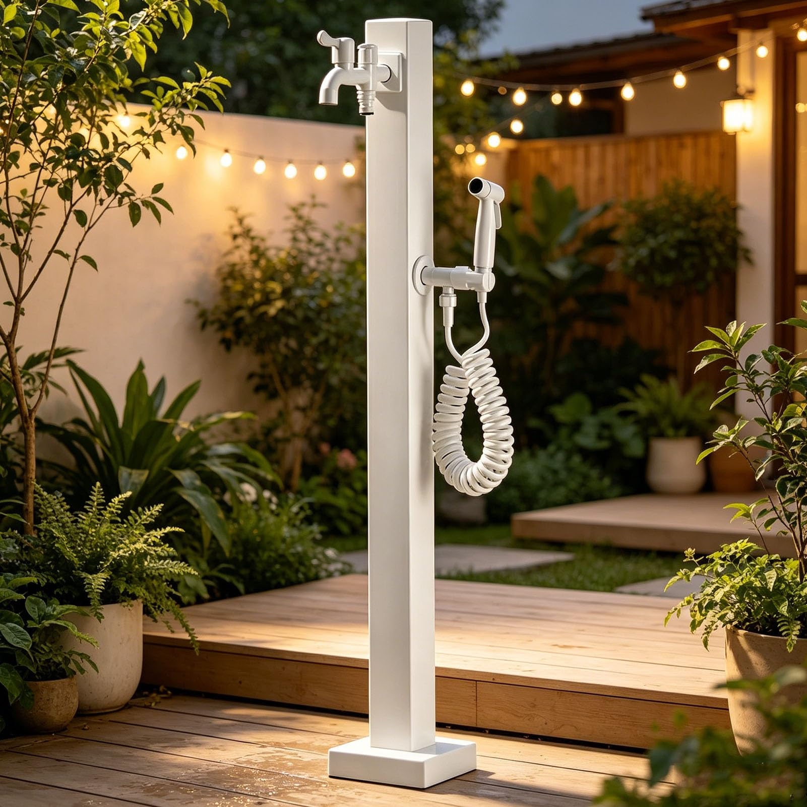 Hidrante De Jardín Blanco Vertical, Grifo Exterior A Prueba De Congelación, Columna De Agua con Manguera, Grifo Exterior para Patio, Jardín, Césped, Riego Y Beber(Estilo 1,Height: 95cm/37.4in)