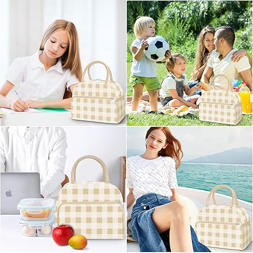 Miniatura 6 de Coobiiya Bolsa de almuerzo para mujeres y hombres, bonita bolsa de almuerzo de pana aislada, reutilizable, bolsa enfriadora de gran capacidad para