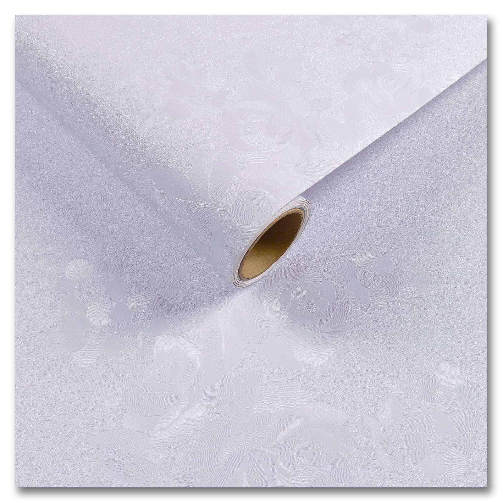 CRE8TIVEWhite Peel and Stick Wallpaper Textured Embossed Floral Wallpaper for Bedroom 12"x354" White Contact Paper Waterproof Self Adhesive Removable White Wallpaper for Living Room Countertops Vinyl