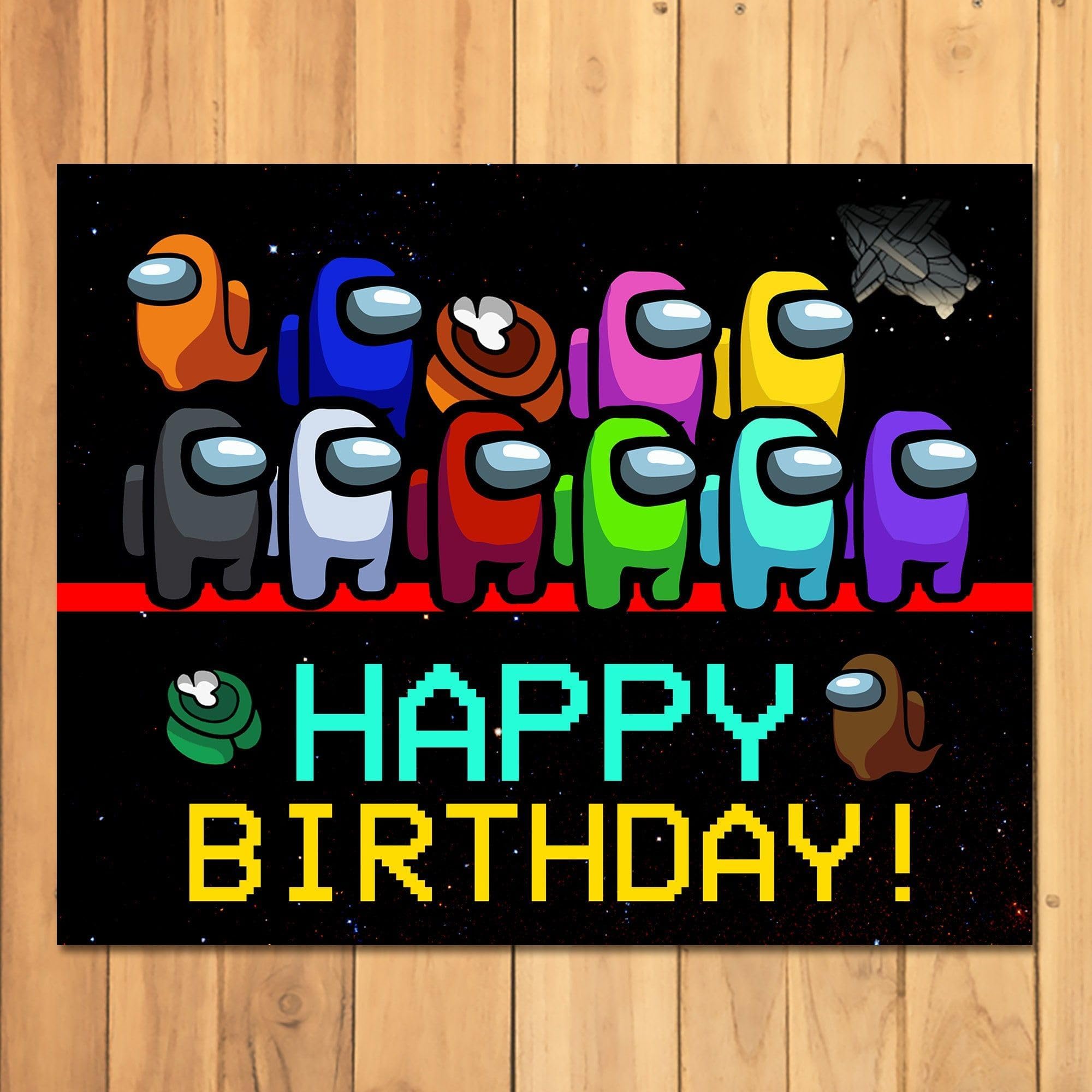 Happy Birthday Among Us Cartoon Theme Kids Happy Birthday Banner 110 x 180 cm Happy Birthday Decorations Cheers to Birthday Party Suppiles