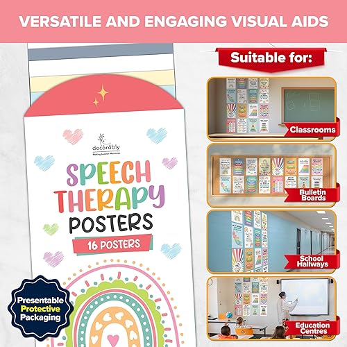 Miniatura 5 de Decorably 16 pósteres de terapia del habla para aula, juego de carteles educativos de terapia del habla laminado mate de 11 x 17 pulgadas, aulas,