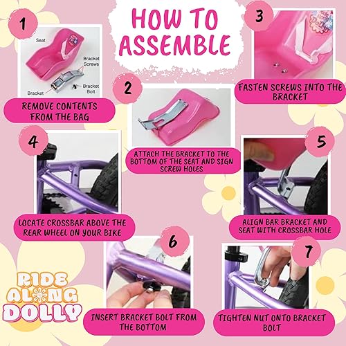 Miniatura 2 de Asiento de bicicleta para muñeca Ride Along Dolly (púrpura) con calcomanías para decorar (ideal para muñeca American o peluches)