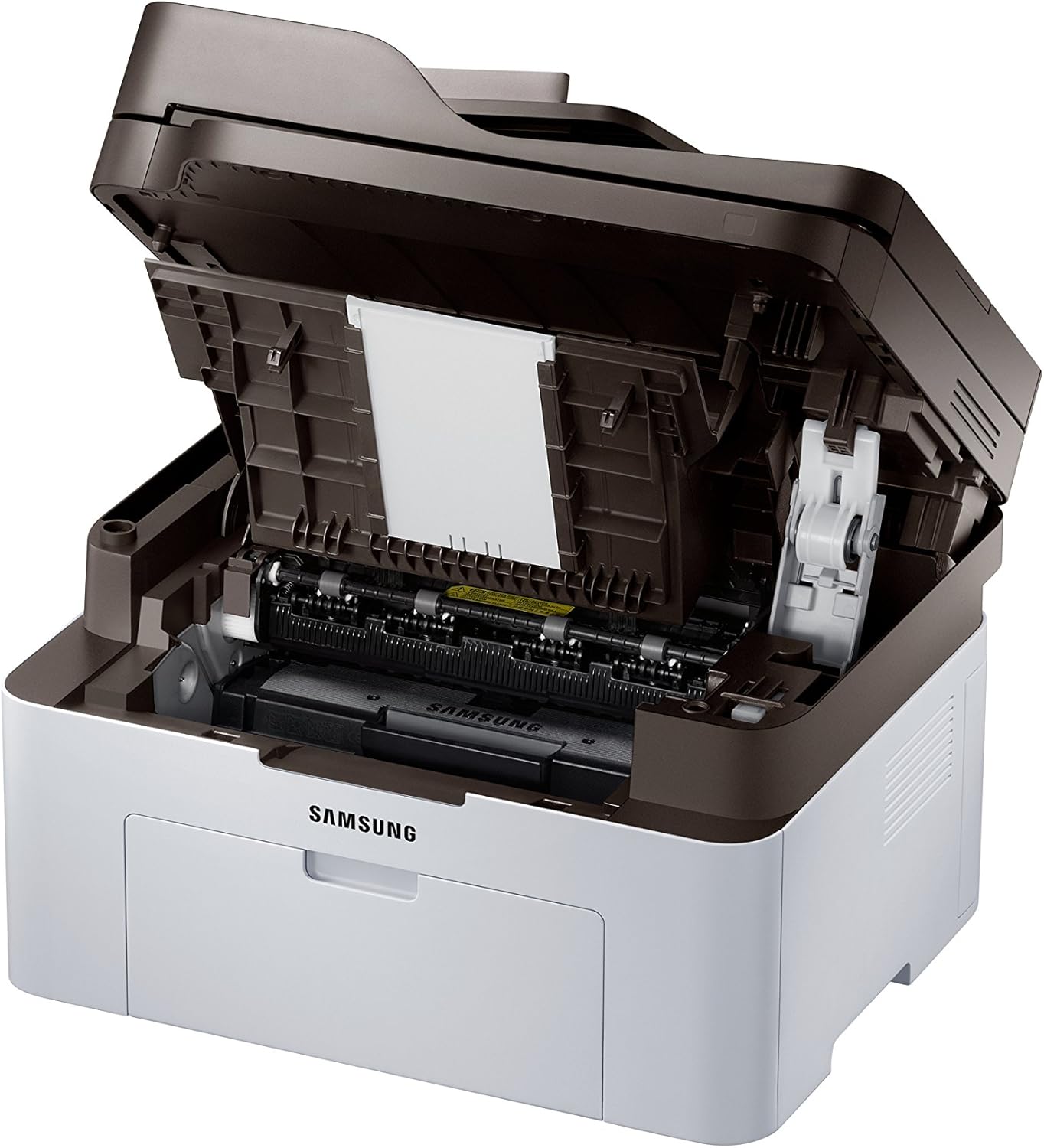 Front cover of the Samsung Xpress SL-M2070FW open, showing toner cartridge access