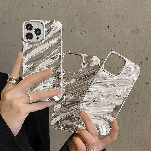 Miniatura 6 de Funda compatible con iPhone 15 Pro Max, bonito y lujoso patrón de ondas de agua rizado en 3D, TPU suave a prueba de golpes para niños y niñas