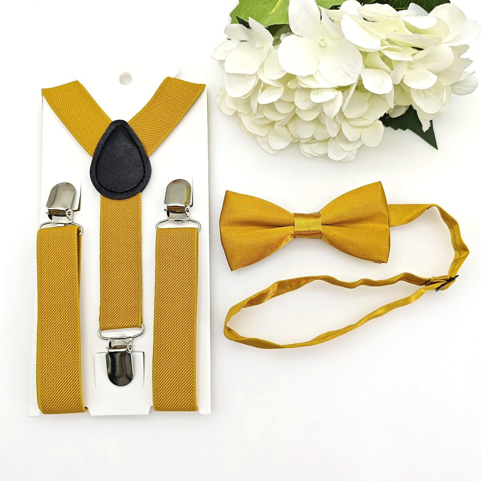 JZK Conjunto de pajarita y tirantes dorados para niños menores de 135 cm, tirantes ajustables en forma de Y con pajarita para niños, niños y niñas, bodas, fiestas, disfraces, dorado, talla única