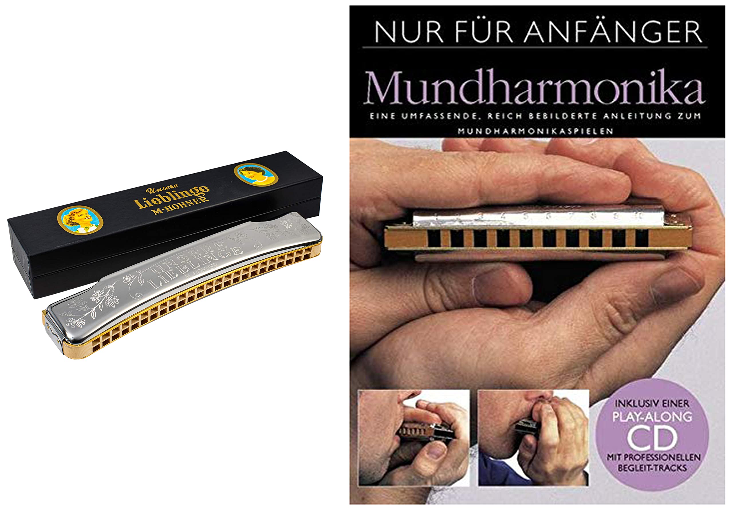 Hohner M733201 Unsere Lieblinge 48 C Mundharmonika & Nur Für Anfänger Buch+CD: Lehrmaterial für Mundharmonika (Diat./Chr.) - Eine Umfassende, Reich Bebilderte Anleitung