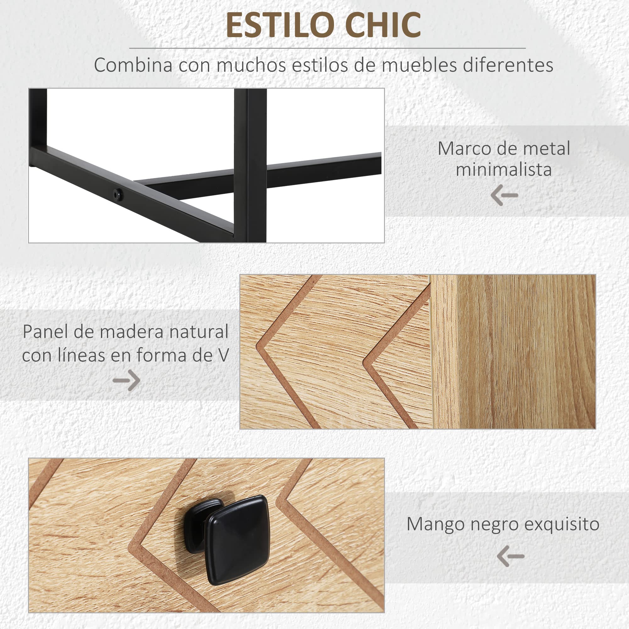 HOMCOM Armario Auxiliar Cómoda Cajonera 5 Cajones 80x39,5x110cm | Mesilla de Noche, Organizador, Almacenaje, Oficina