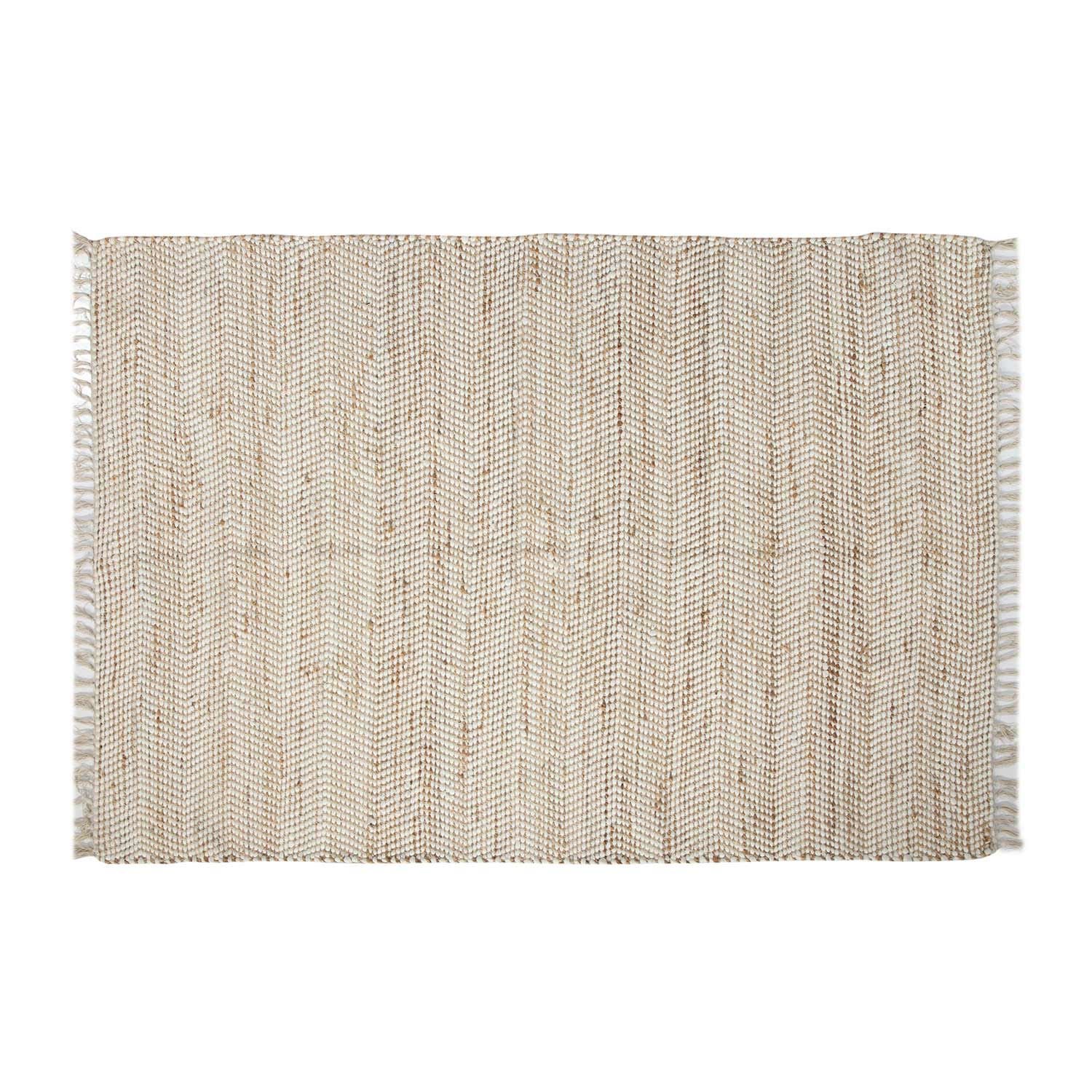 Homescapes Chindi-Teppichläufer Horizon 66x200 cm, handgewebter Teppich im Flickenteppich-Stil mit Zickzack-Muster, Flachgewebe aus Hanf & Baumwolle, Creme-Natur