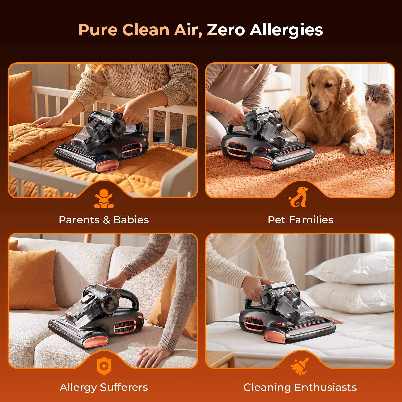 JIGOO Aspirateur Anti Acariens pour Matelas avec Lumière UV, 700W 15kpa Punaise de Lit élimine 99,9%, Affichage LED, 72dB Design Silencieux sans Bruit