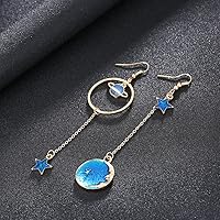 Vista 3 de SUNSCSC Aretes largos con forma de estrella con luna esmaltada para mujer y niña