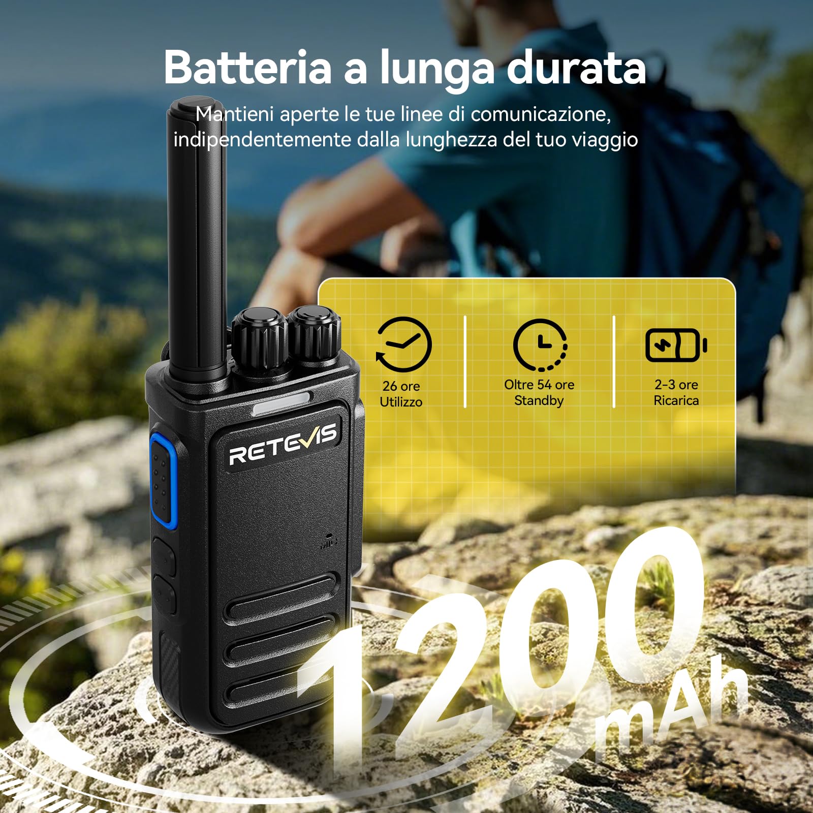Retevis B64 Walkie Talkie per Adulti, Radio a 2 Vie, Riduzione del Rumore Chip AI a Due Vie, Regolazione della Qualità del Suono, Comunicazione Radio USB-C Ricaricabile per Famiglia (Nero, 2 Pezzi)