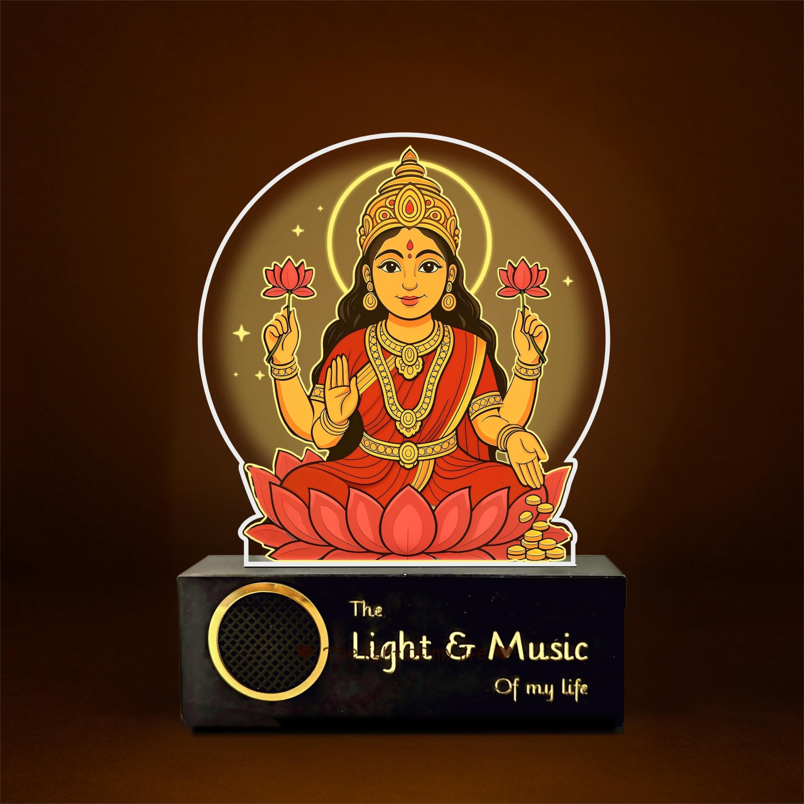 ZOCI VOCI Goddess Lakshmi LED Lamp with Wooden Base – Laxmi Ji Night Light for Pooja Room, Lakshmi Photo Frame Lamp for Home Temple Decor, Diwali Gift, Spiritual (Warm Light + BT Speaker)-image-43