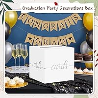 Vista 5 de QIKSION Caja de tarjeta de boda blanca, caja de regalo de lámina plateada para fiestas, recepción de boda, graduación, cumpleaños, baby shower, rifa