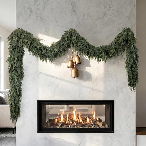 N&T NIETING 9ft Christmas Cedar Garland with Soft Thickness Pine, Artificial Green Faux Cedar Pine Garland for Mantle Fireplace Indoor Outdoor Holiday Party Home Decoration