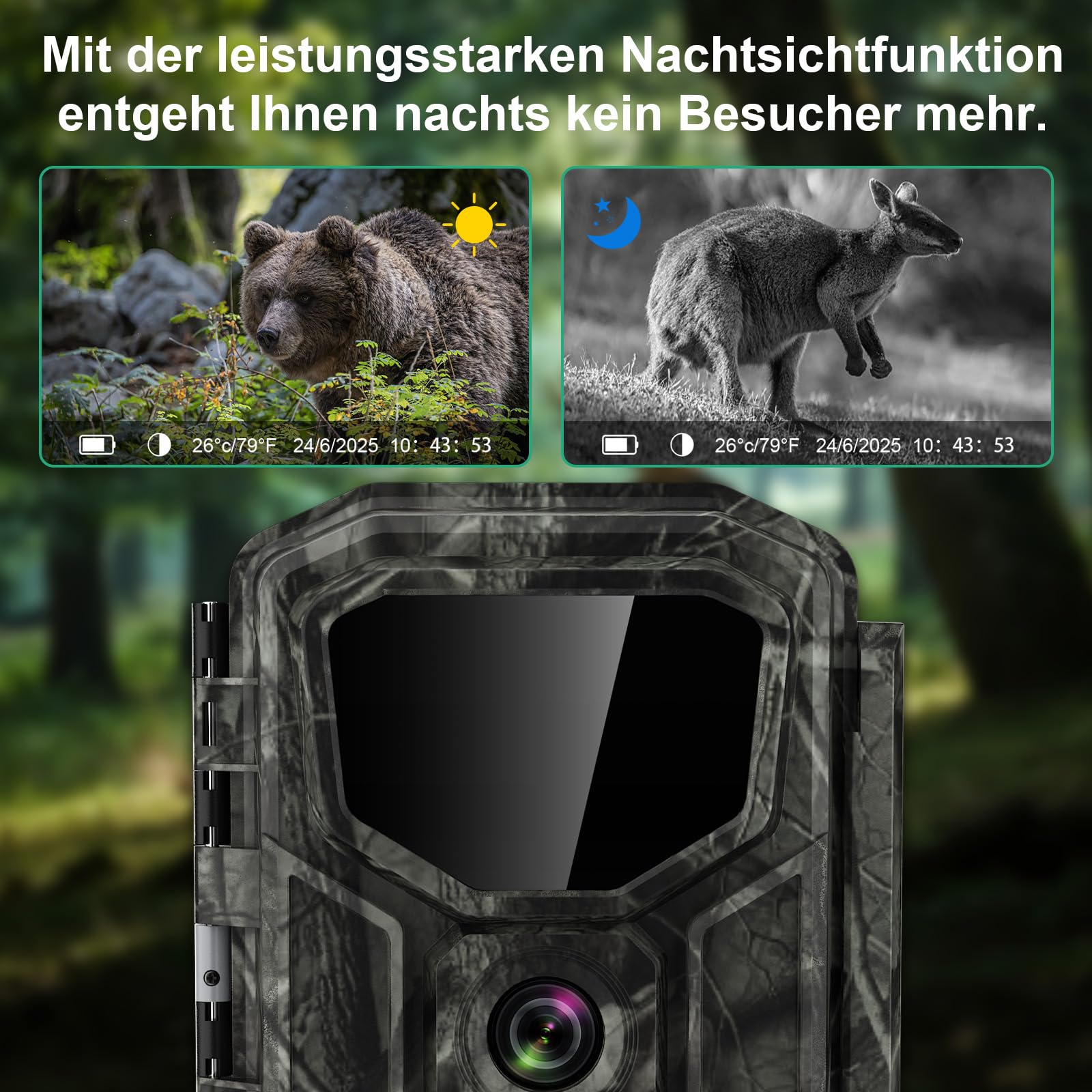 Lutranstra 5KB Wildkamera mit Handyübertragung App, 5K/64MP HD, 7800mAh Akku, Infrarot, Nachtsicht, IP66