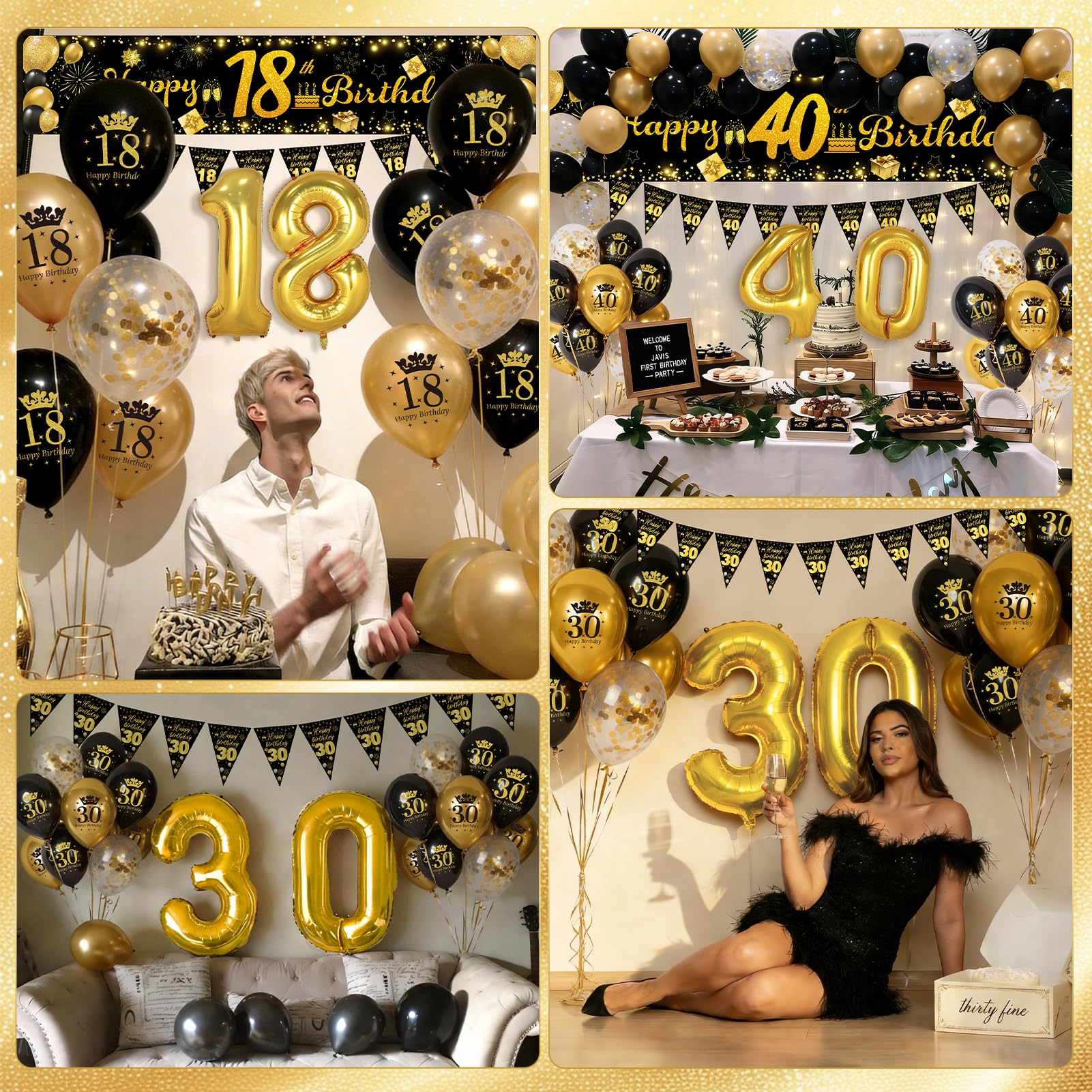 Palloncini 50 Anni Compleanno Donna Uomo, 50 Anni Decorazioni Oro e Nero, Festone Buon Compleanno, Feste di Compleanno Sfondo Fotografico Tessuto per Compleanno 50 Anni Feste