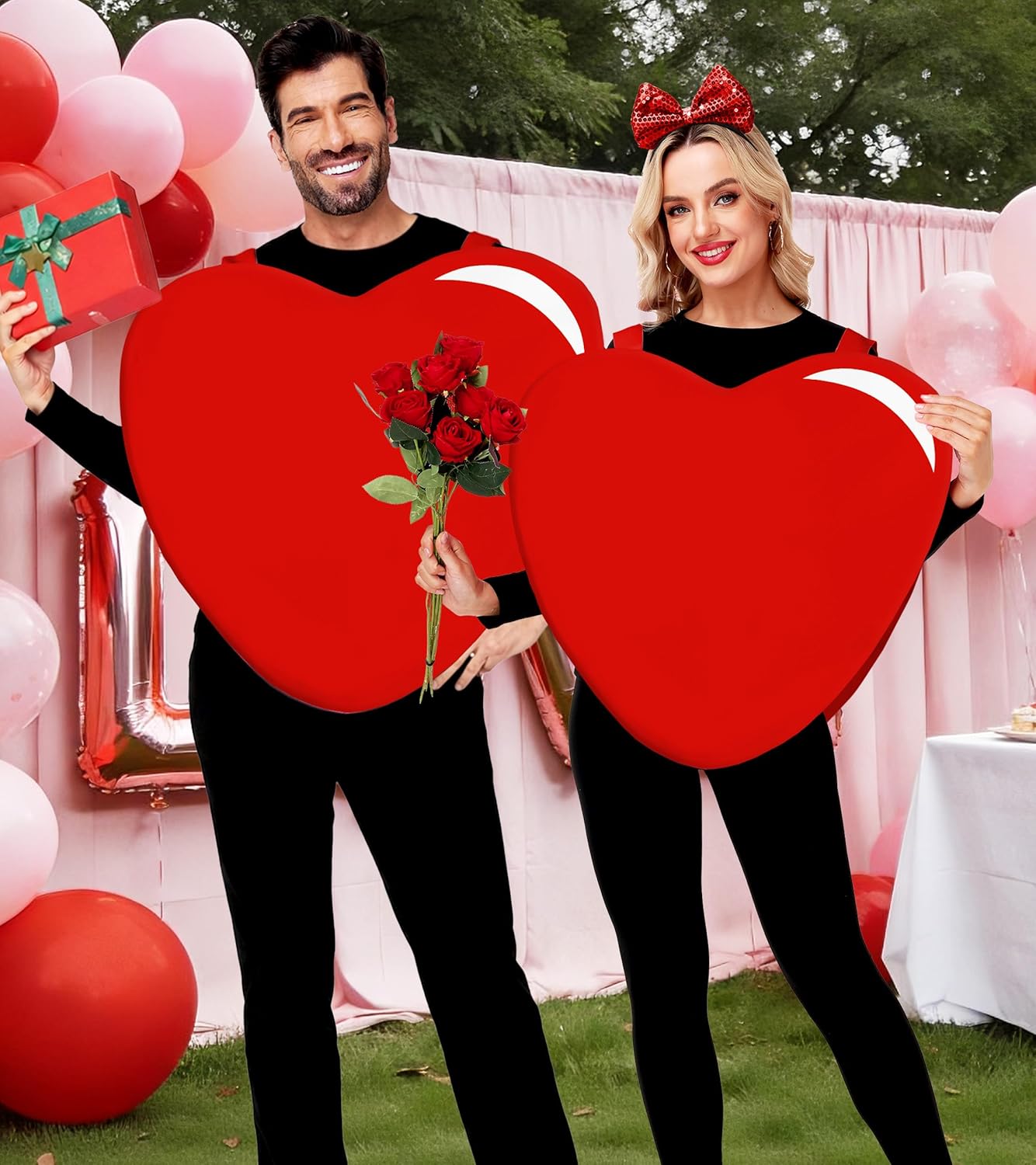 AOBUTE Unisex Adult Valentine Costume Women Men Heart Romantic Outfits