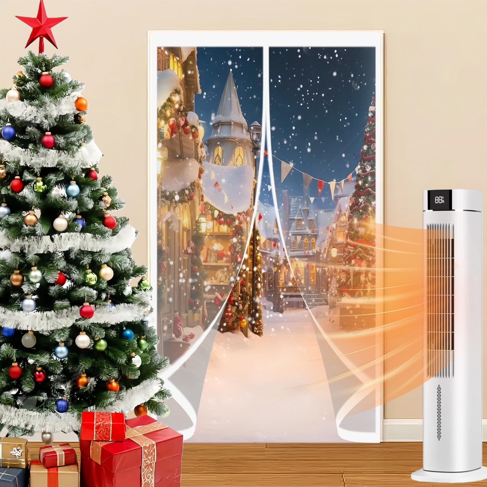 Wärmeschutzvorhang 225 x 270 cm Thermo Kälteschutz Winter Wasserdicht Und Warme, Winddicht, Wärmeisolierte Thermovorhang für Kellertür Balkon Terrassen, A