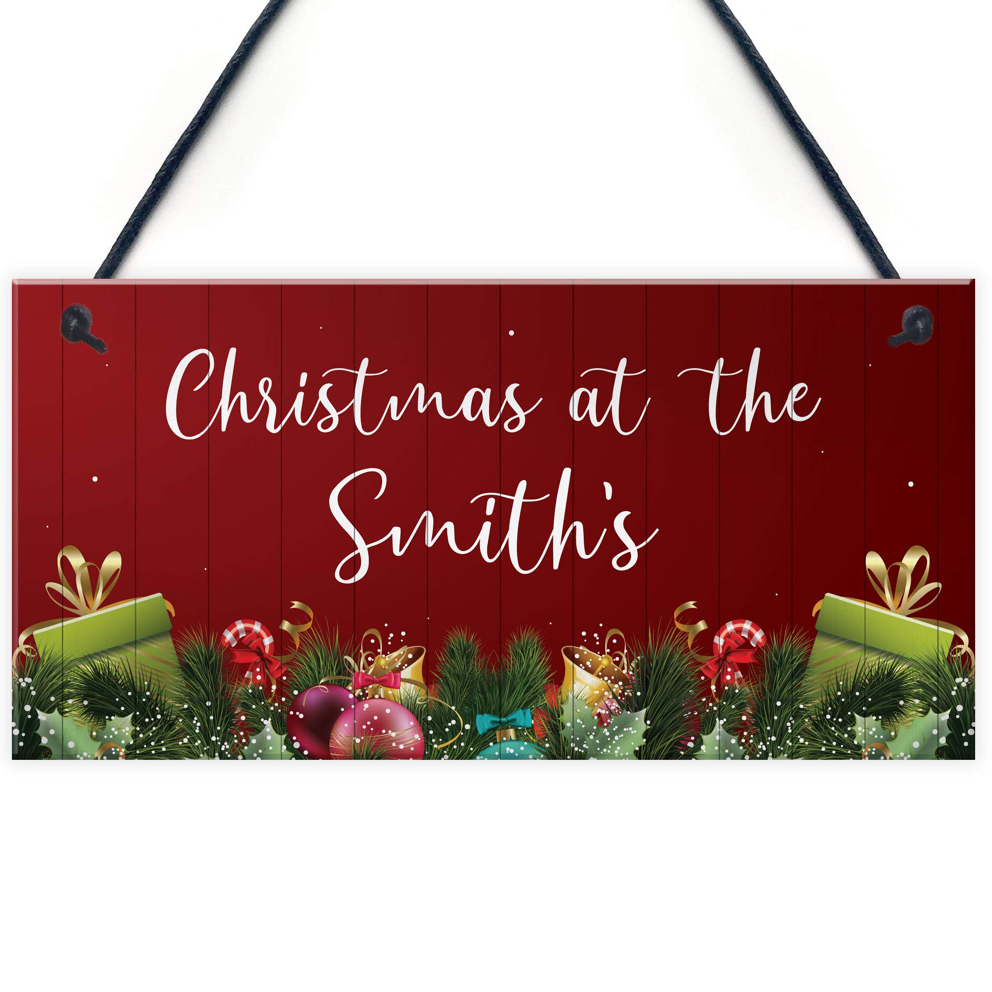 Red Ocean Personalised Christmas Plaque Christmas Decoration Family Home Decor Keepsake Welcome Sign