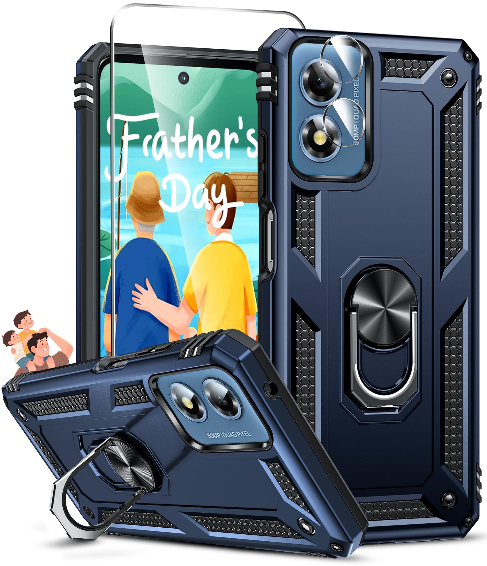LeYi for Motorola-Moto-G-Play-2024-Case, Moto G Play Case 2024 with Screen Protector and Camera Lens Protector, Heavy Duty Protective Case with