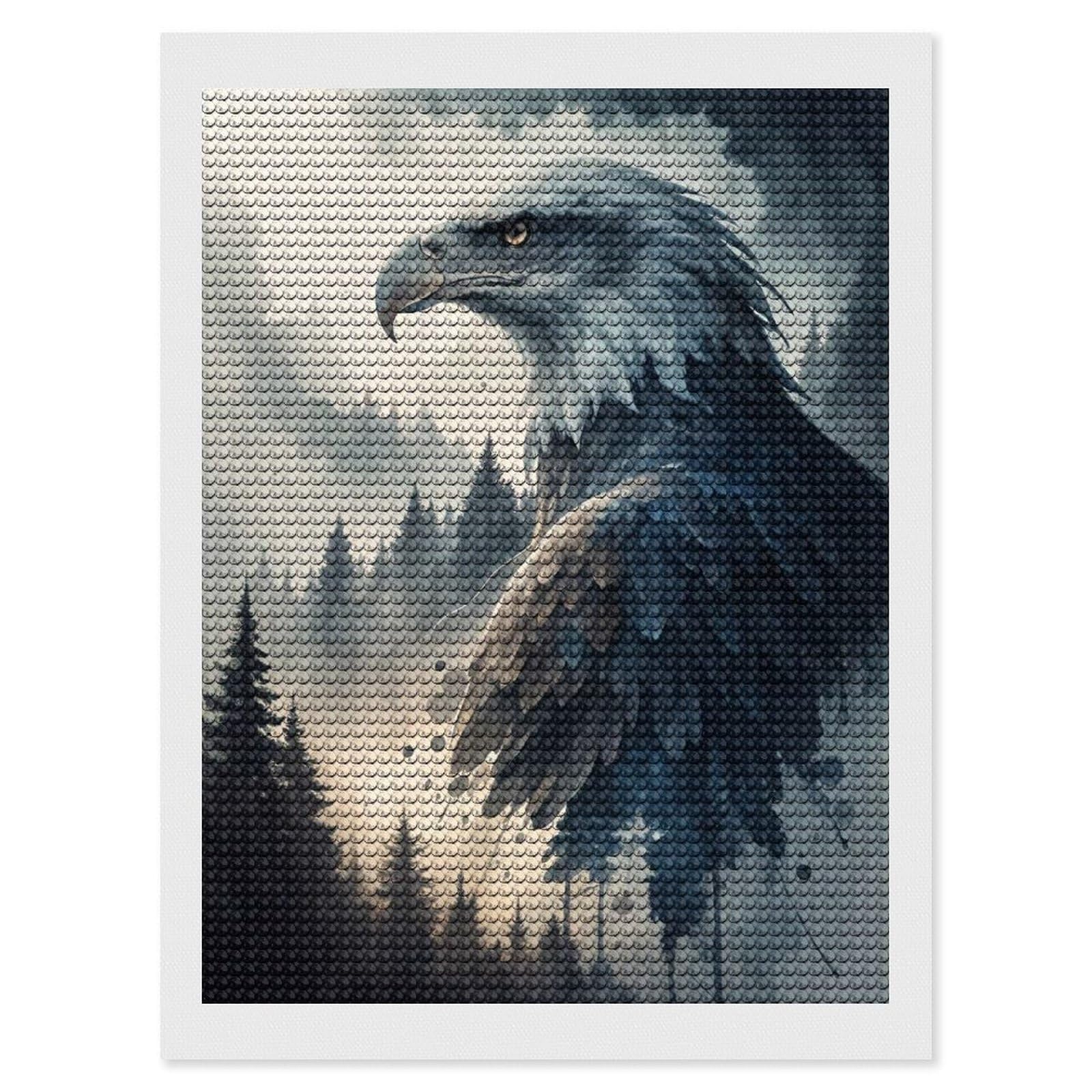 Junmoney Majestic Eagle in Misty Forest Diamond Painting Canvas Set 12"x16", Boho Decor, for Craft Lovers, Easy Handmade Project, Holiday Gift Idea