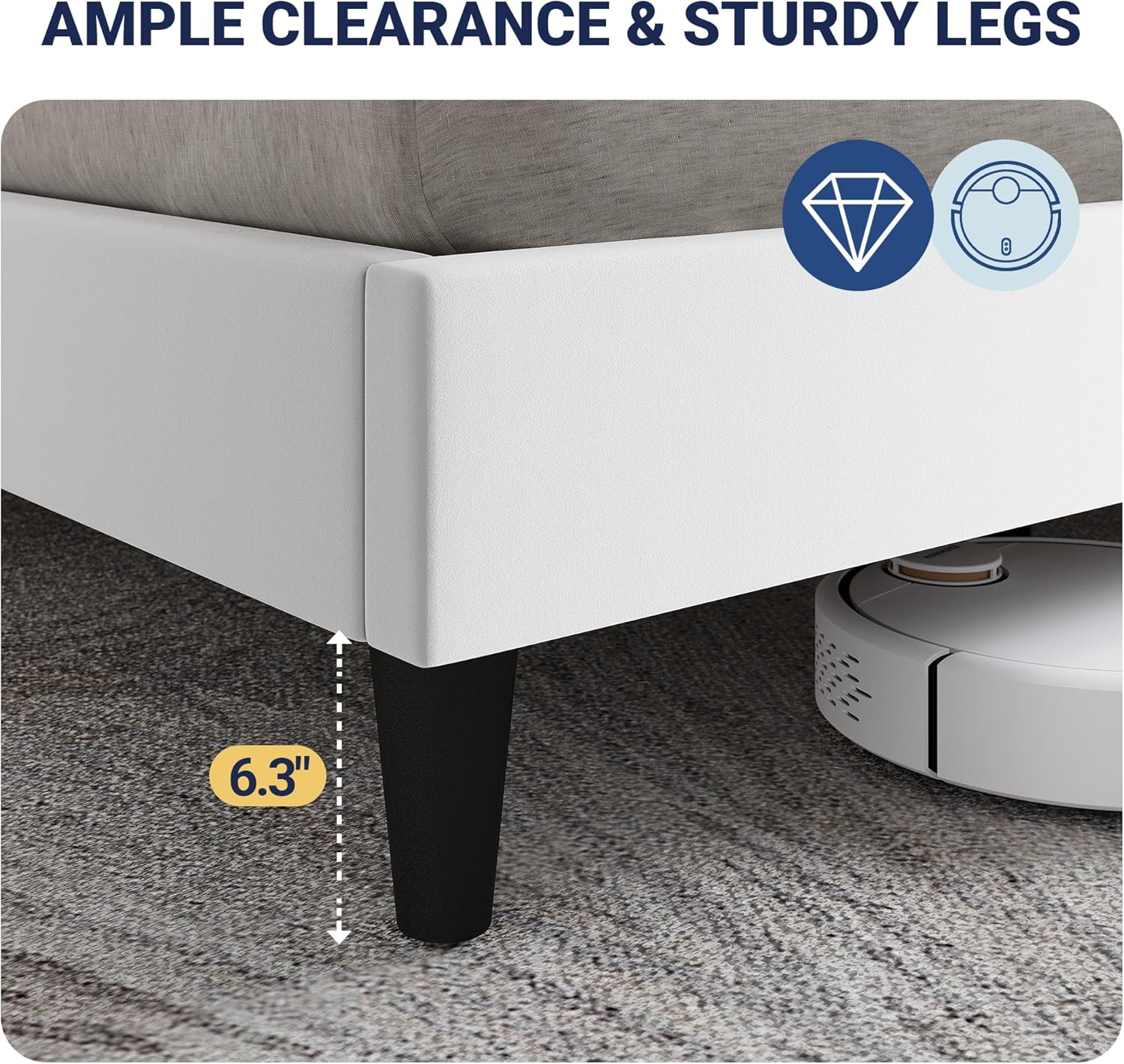 Allewie Velvet Full Size Upholstered Bed Frame with Wingback Storage Headboard & Charging Station, Platform Bed with Diamond Tufted Design & Gold Trim, No Box Spring Needed, Easy Assembly, White