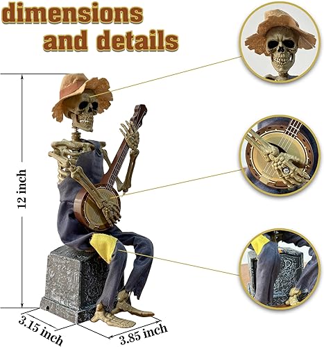 Miniatura 5 de Animatrónicos de mesa de Halloween, reproductor de banjo activado por movimiento con música, decoración de sala de estar interior, centros de mesa