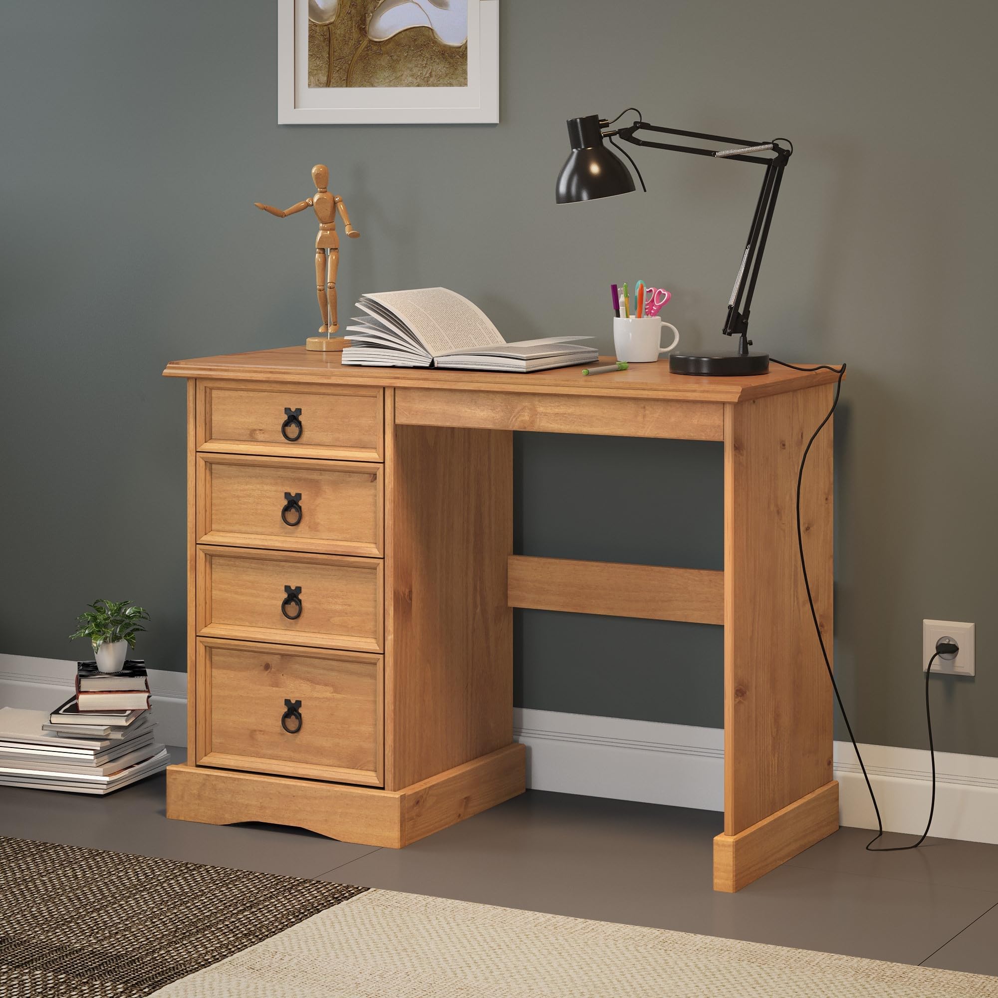 Corona Dressing Table Solid Wood Pine Wooden Light Fiesta Wax Desk Bedroom Office Work Storage Small Computer Desk Mexican Style 78cm High 105cm Wide 49cm Deep